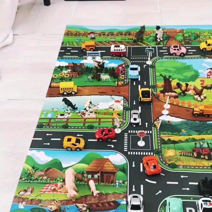 Interaktives Spielteppich-Abenteuer – Entdecke Bauernhof und Verkehr mit Spielzeug