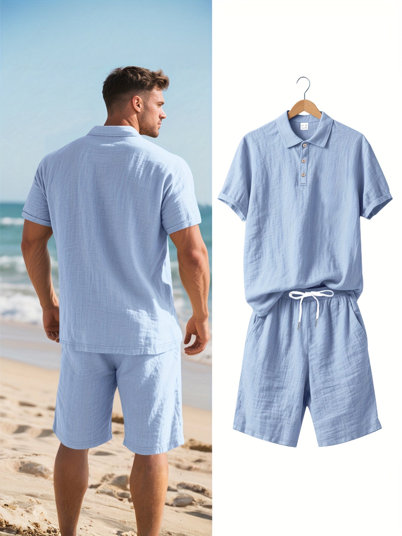 Herren Leinen Polo und Shorts Set – Bequem und Lässig für Warme Tage
