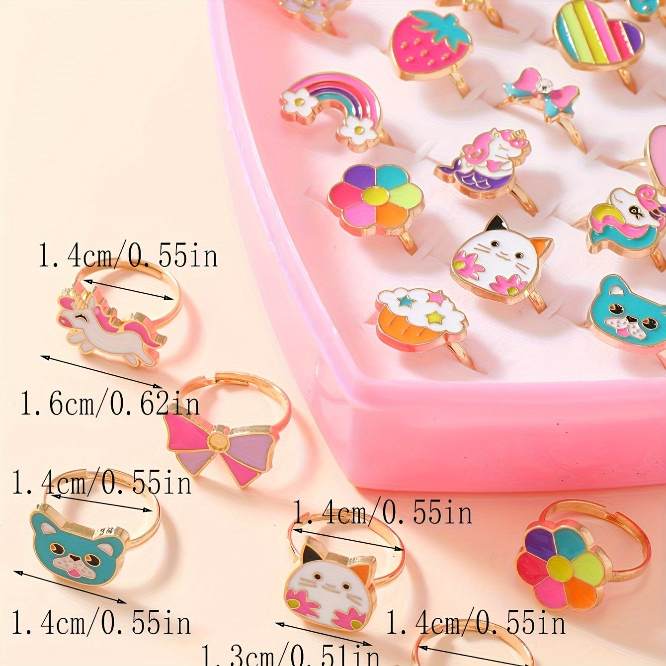 Lola Magische Prinzessinnen Ringe Set – 36 Stk. Verstellbare Ringe für Mädchen