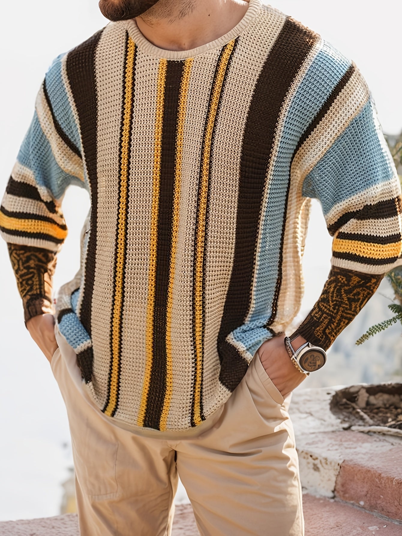 Lässiger Streifen Strickpullover – Bequem und Luftig