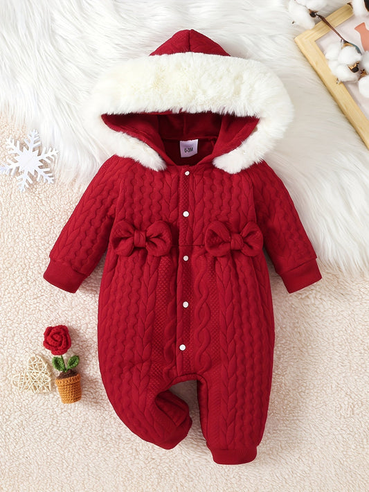 Luna Baby Romper – Süßes Rot Gestepptes Onesie mit Schleifen für den Winter
