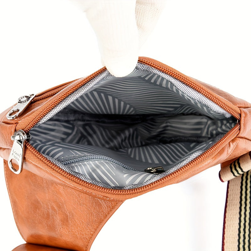 Vintage Kunstleder Umhängetasche – Verstellbarer Riemen mit Schnappverschluss