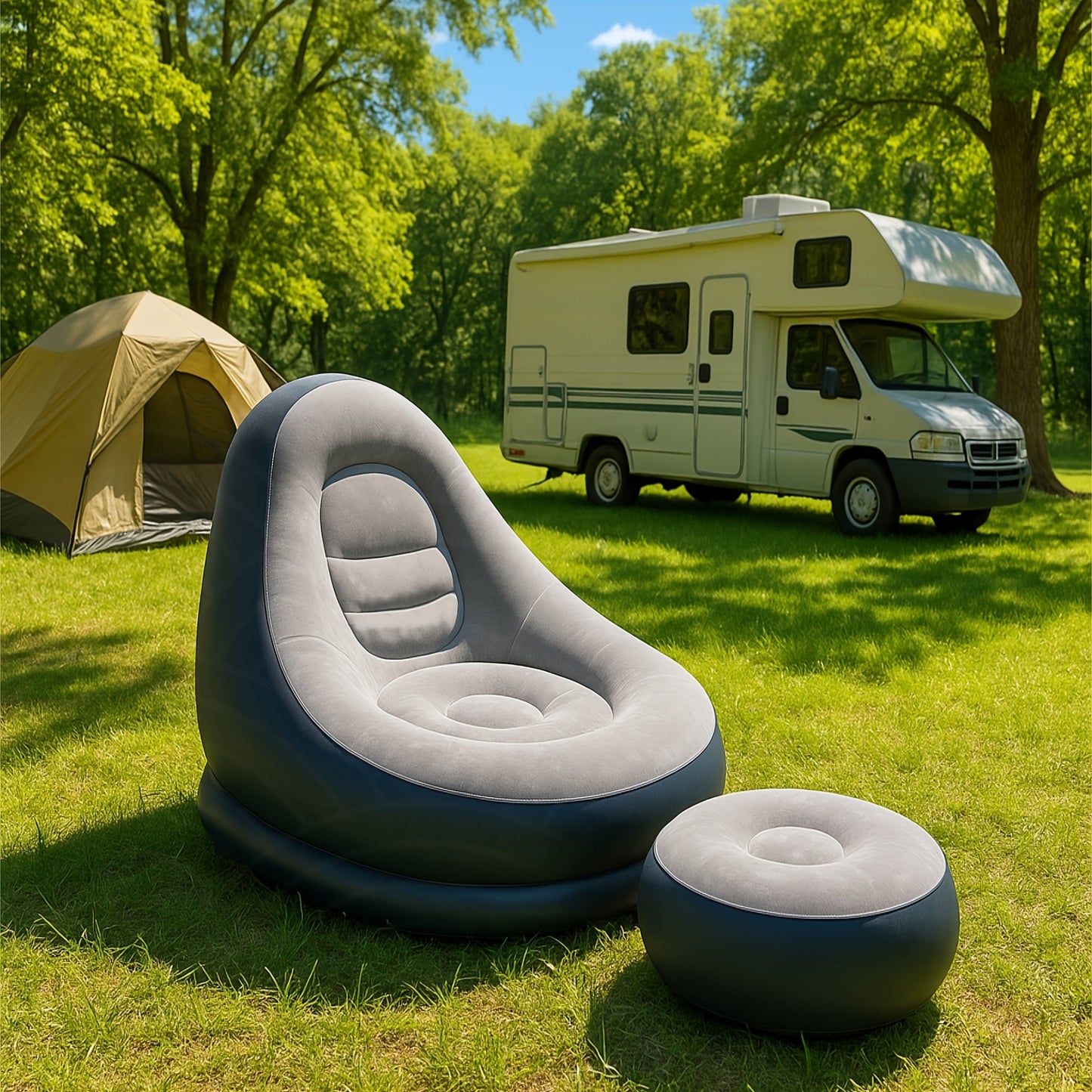 Aufblasbares Sofa-Lounger mit Fußstütze – Wasserdicht & Bequem