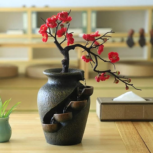 Zen Blossom Wasser-Vase – Beruhigende Bonsai-Dekoration mit Brunnen