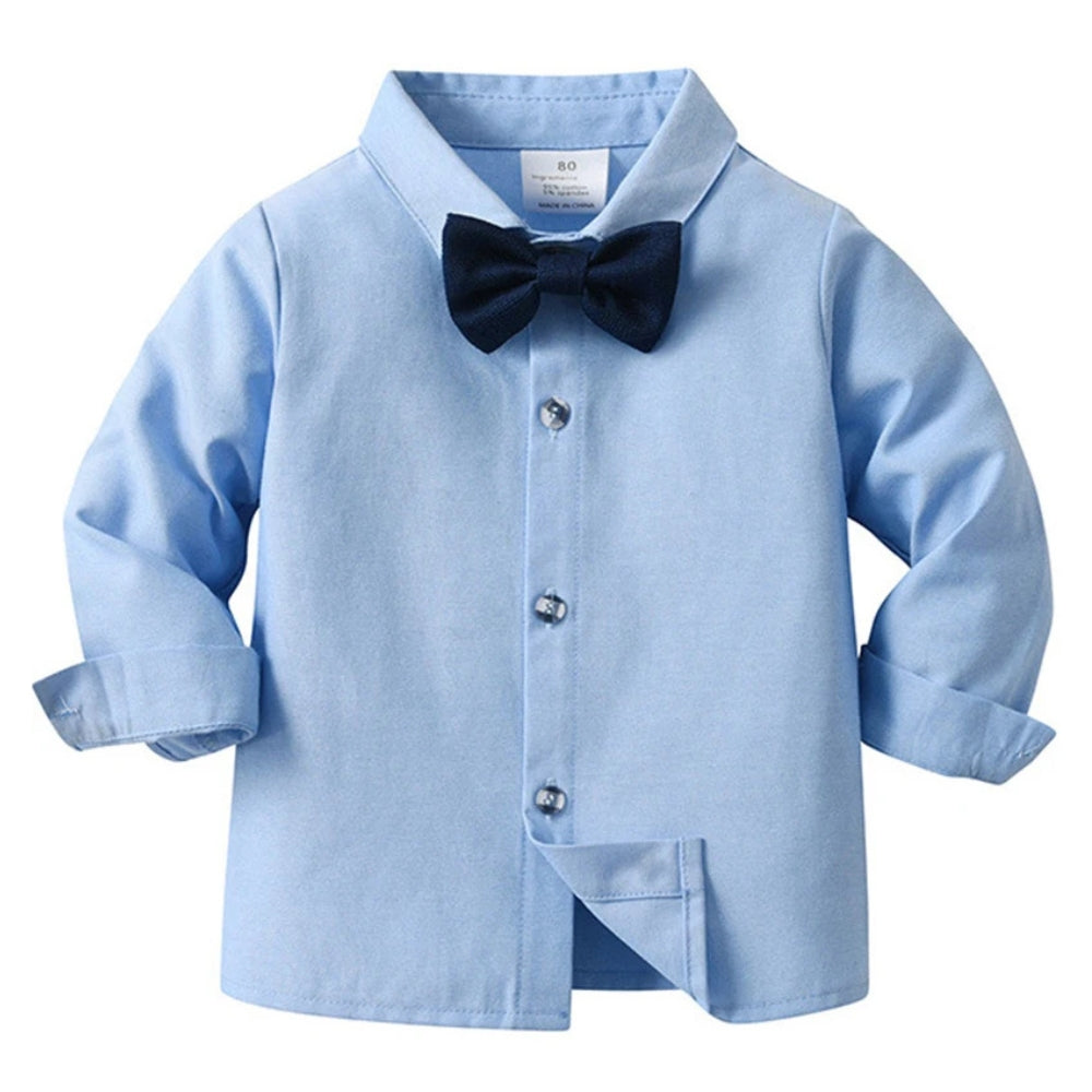 Schickes Jungenanzug 3-teilig – Blaues Hemd, Weste und Hose mit Fliege