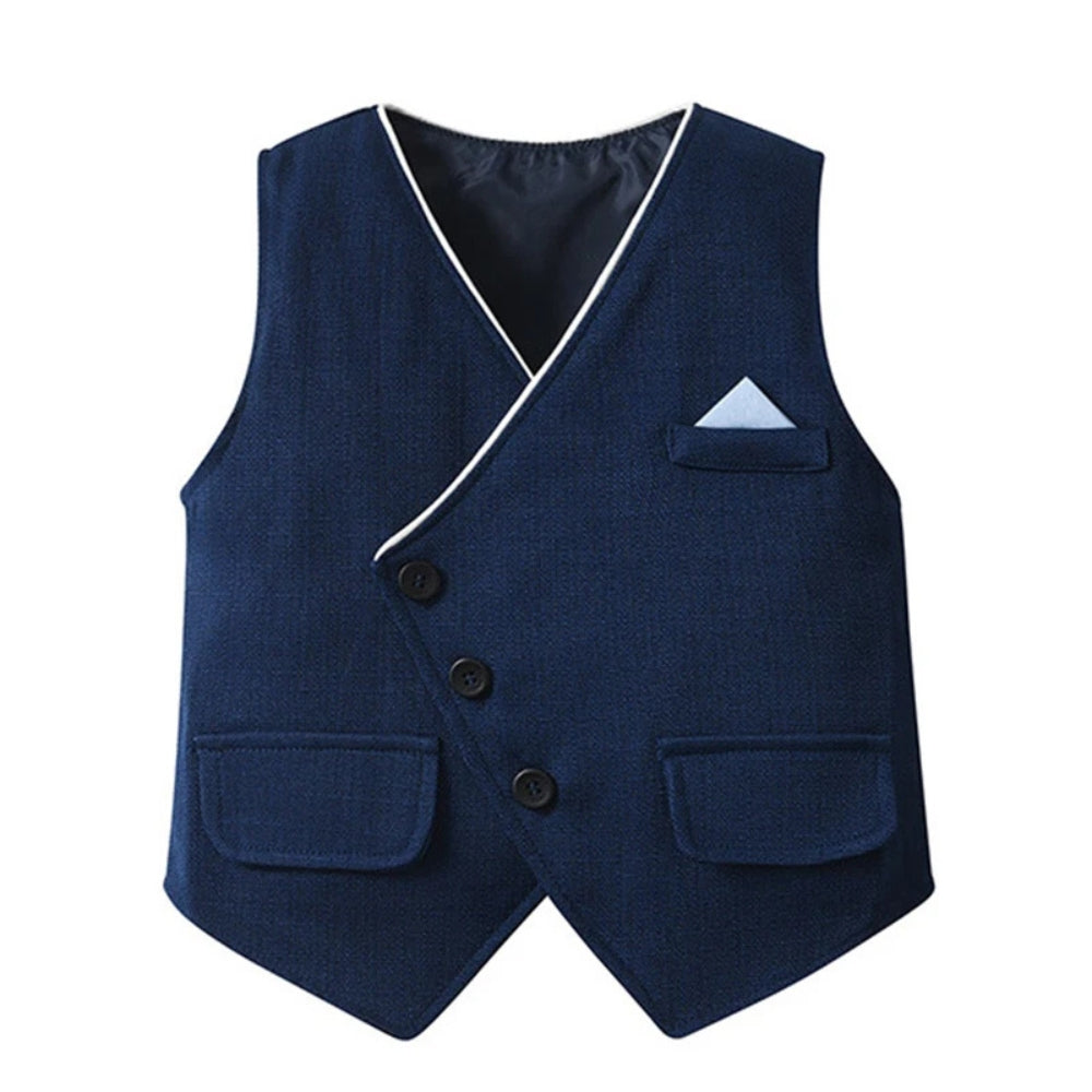Schickes Jungenanzug 3-teilig – Blaues Hemd, Weste und Hose mit Fliege