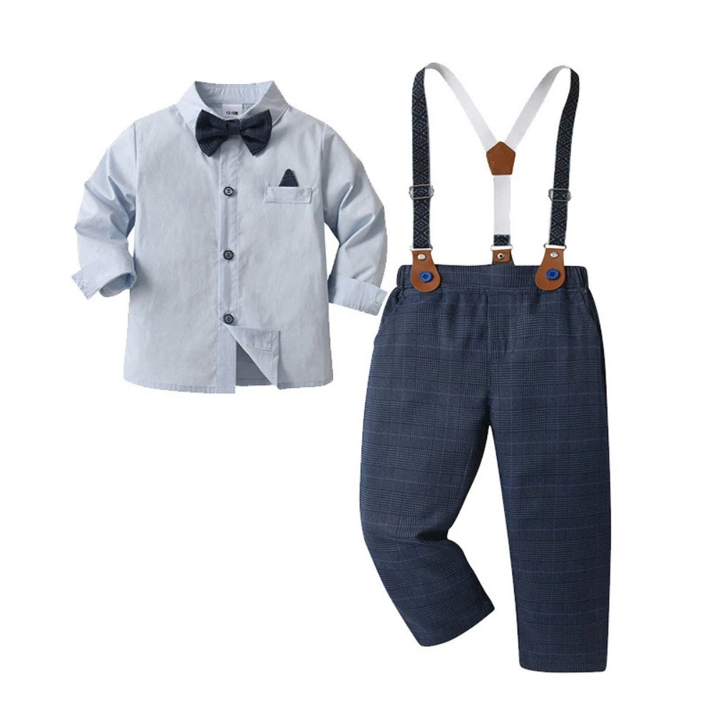 Schickes Jungenanzug 3-teilig – Blaues Hemd, Weste und Hose mit Fliege