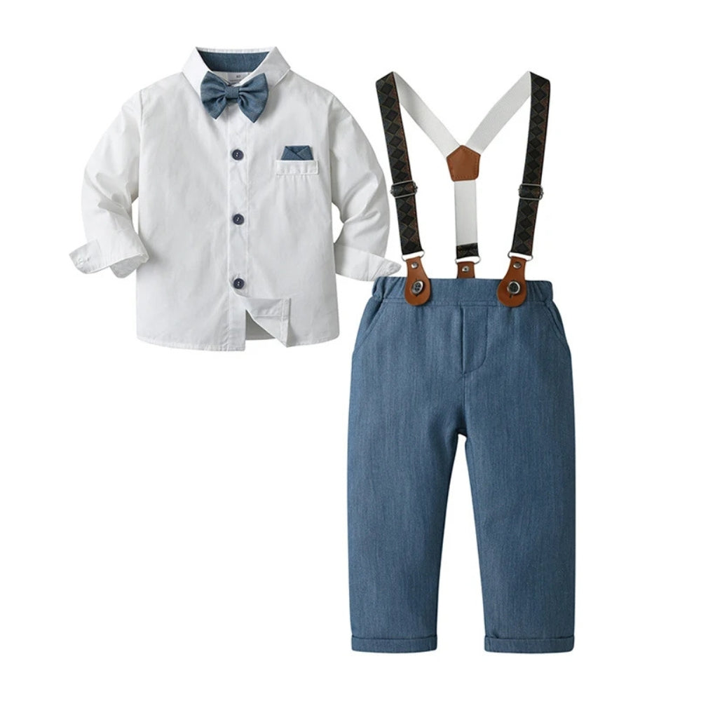 Schickes Jungenanzug 3-teilig – Blaues Hemd, Weste und Hose mit Fliege