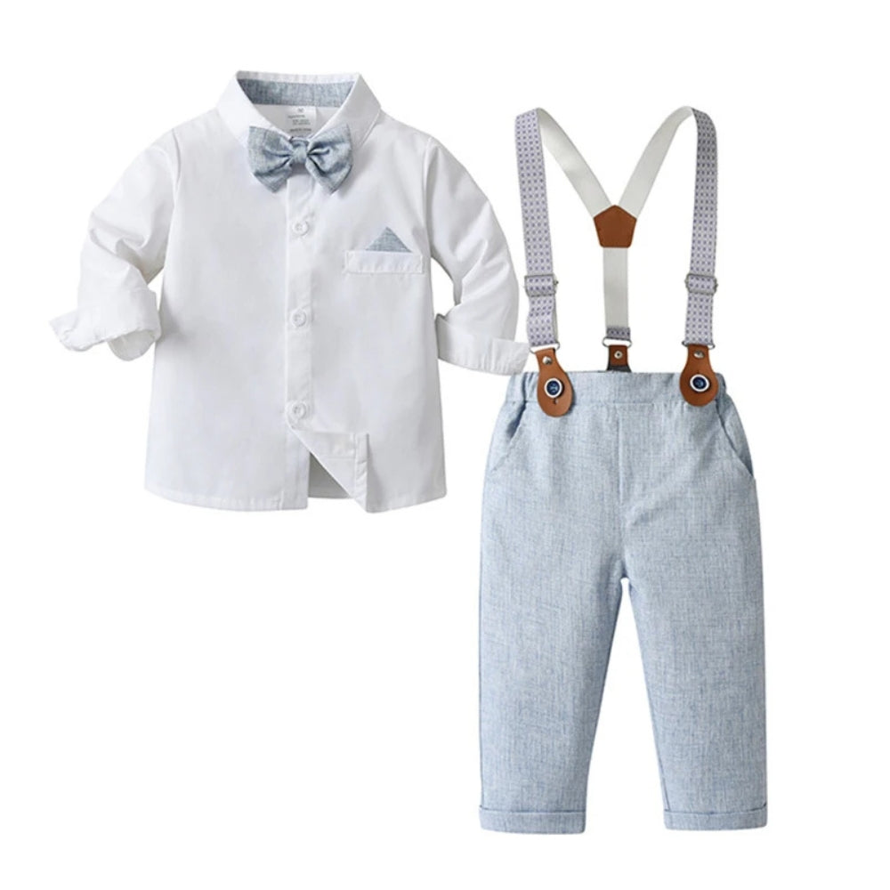 Schickes Jungenanzug 3-teilig – Blaues Hemd, Weste und Hose mit Fliege
