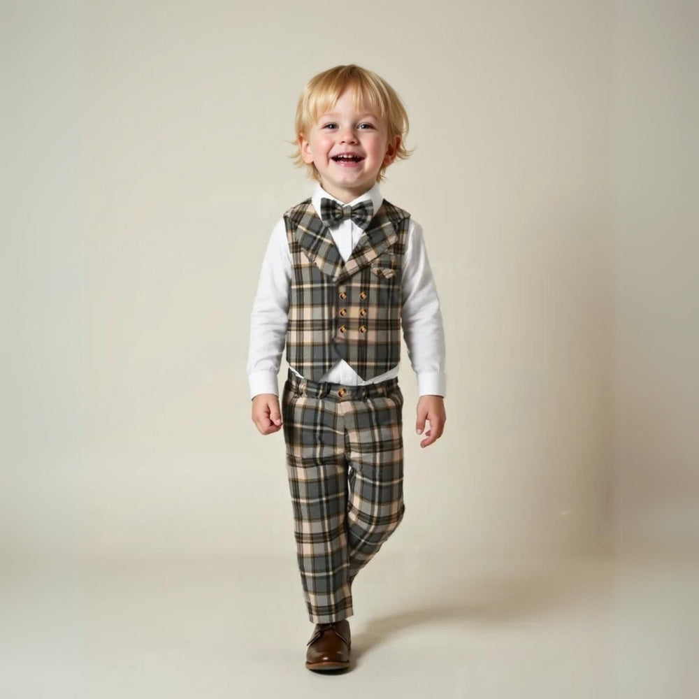 Schickes Jungenanzug 3-teilig – Blaues Hemd, Weste und Hose mit Fliege