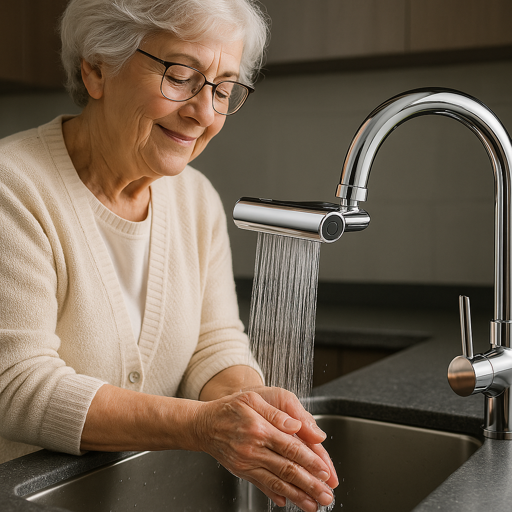 FlexiFlow Wasserhahnaufsatz – 4 Stufen & 360° drehbar