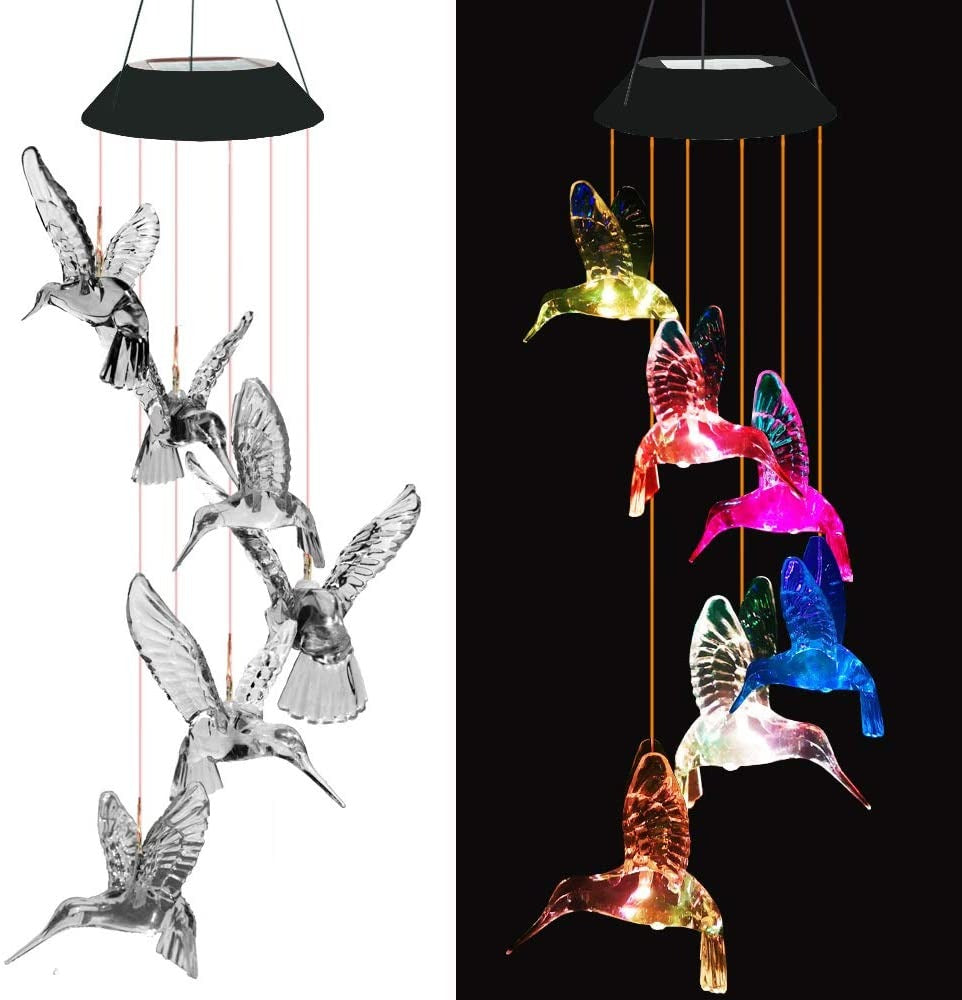 Magisches Solar-Windspiel mit Kolibri-Design