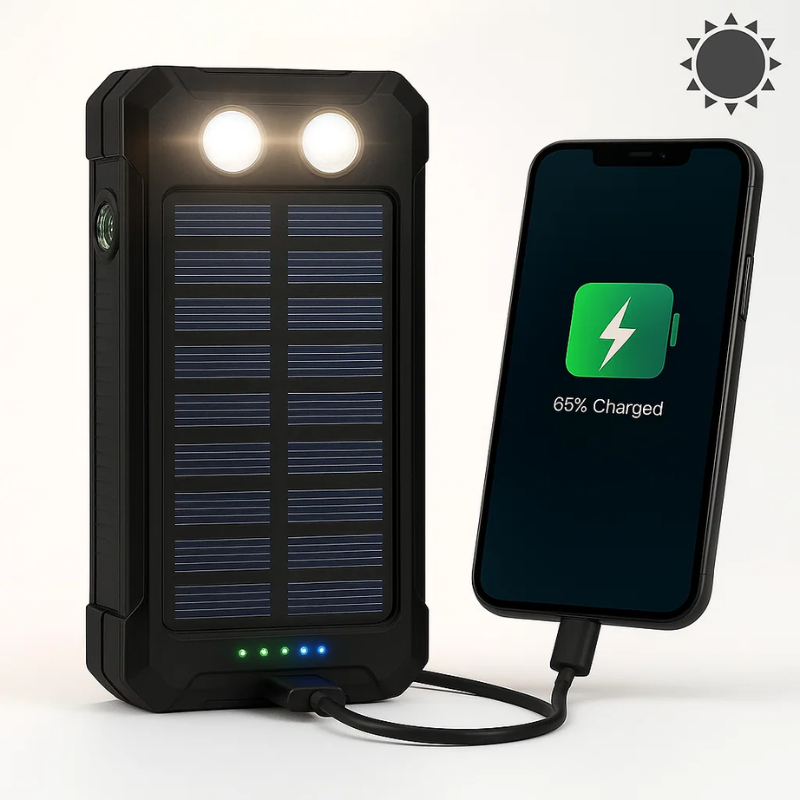 50000mAh Solarenergie Powerbank – Wasserdicht, Robust & Mit Taschenlampe