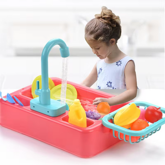 Mini Chef Spüle Spielset – Mit Fließendem Wasserhahn und Spielzeuggemüse