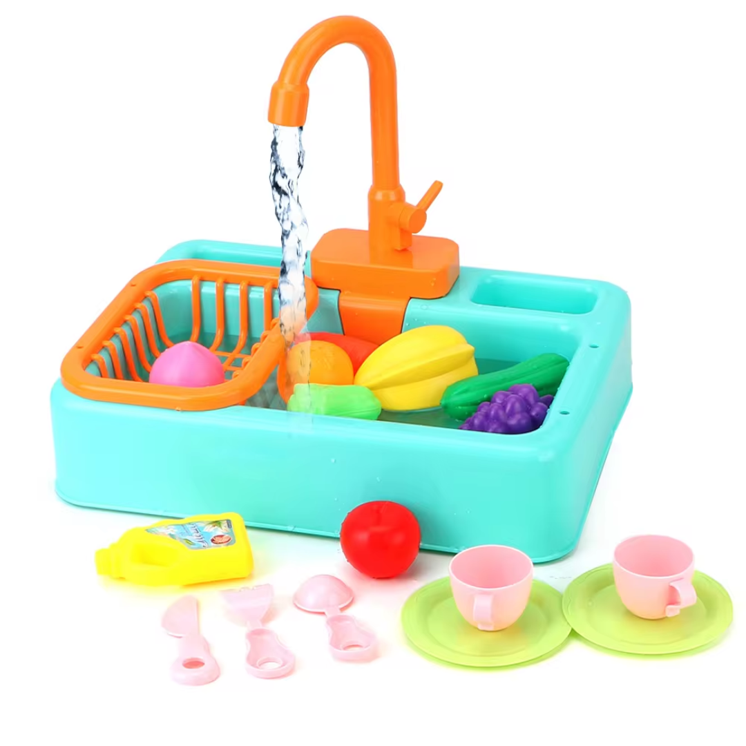 Mini Chef Spüle Spielset – Mit Fließendem Wasserhahn und Spielzeuggemüse