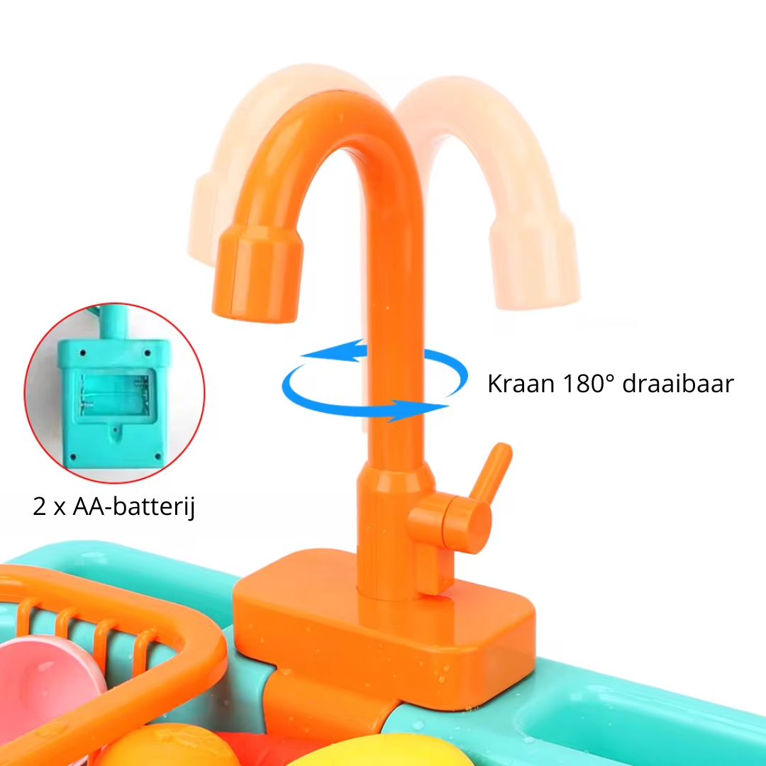 Mini Chef Spüle Spielset – Mit Fließendem Wasserhahn und Spielzeuggemüse