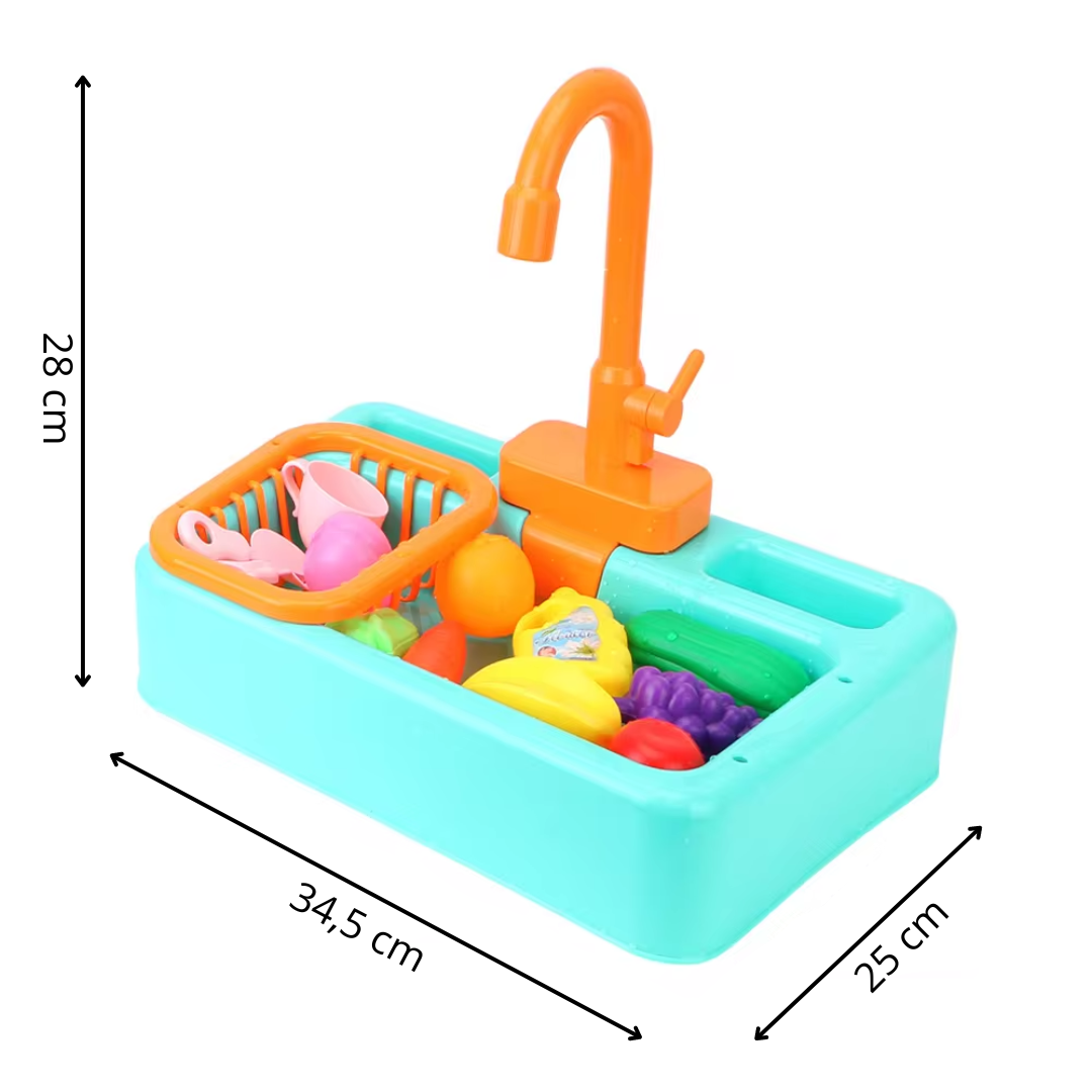 Mini Chef Spüle Spielset – Mit Fließendem Wasserhahn und Spielzeuggemüse