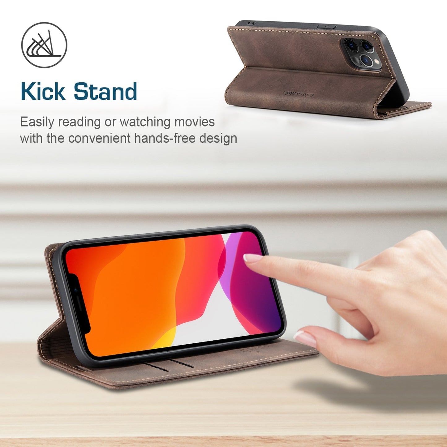 iPhone Leder Flipcase – Magnetisch & Funktional