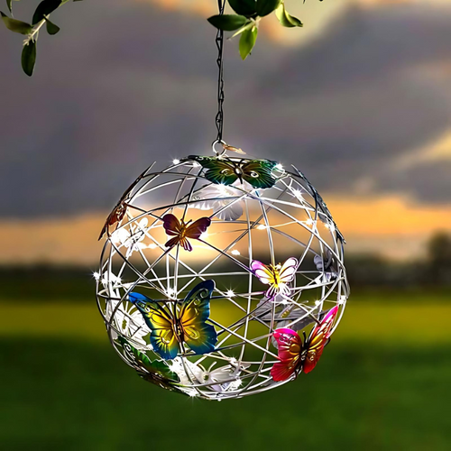 GlowSphere – Solarbetriebene LED-Gartenleuchte mit Schmetterlingsdesign.
