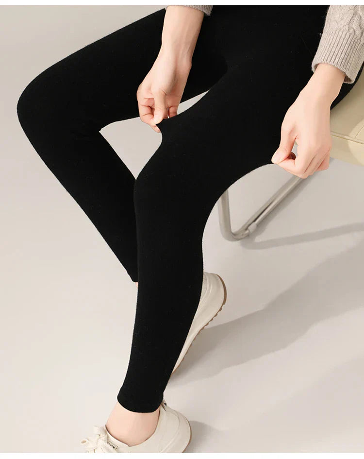 Strick-Kaschmir-Leggings mit Hoher Taille – Feinstrick Damenleggings in Neutralen Farbtönen