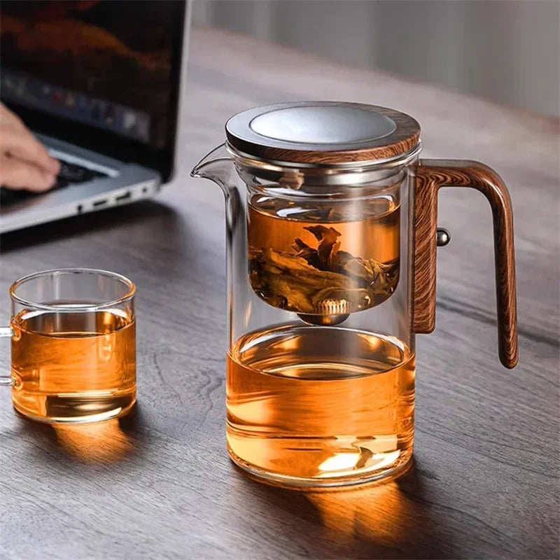 Eleganter Glas-Teebereiter mit Holzgriff – Stilvolles Aufbrühen