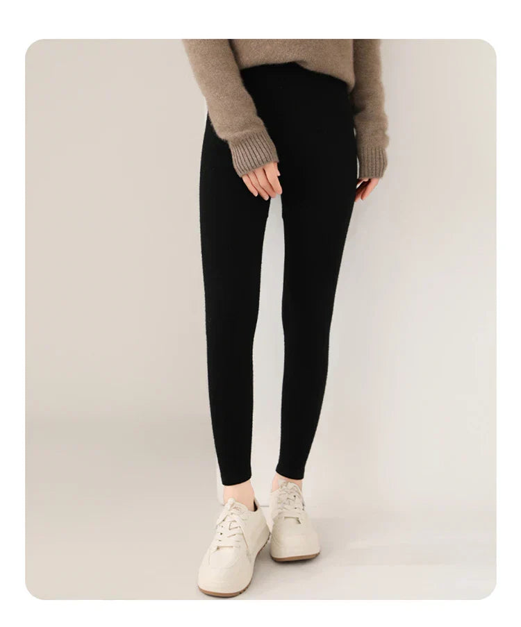 Strick-Kaschmir-Leggings mit Hoher Taille – Feinstrick Damenleggings in Neutralen Farbtönen