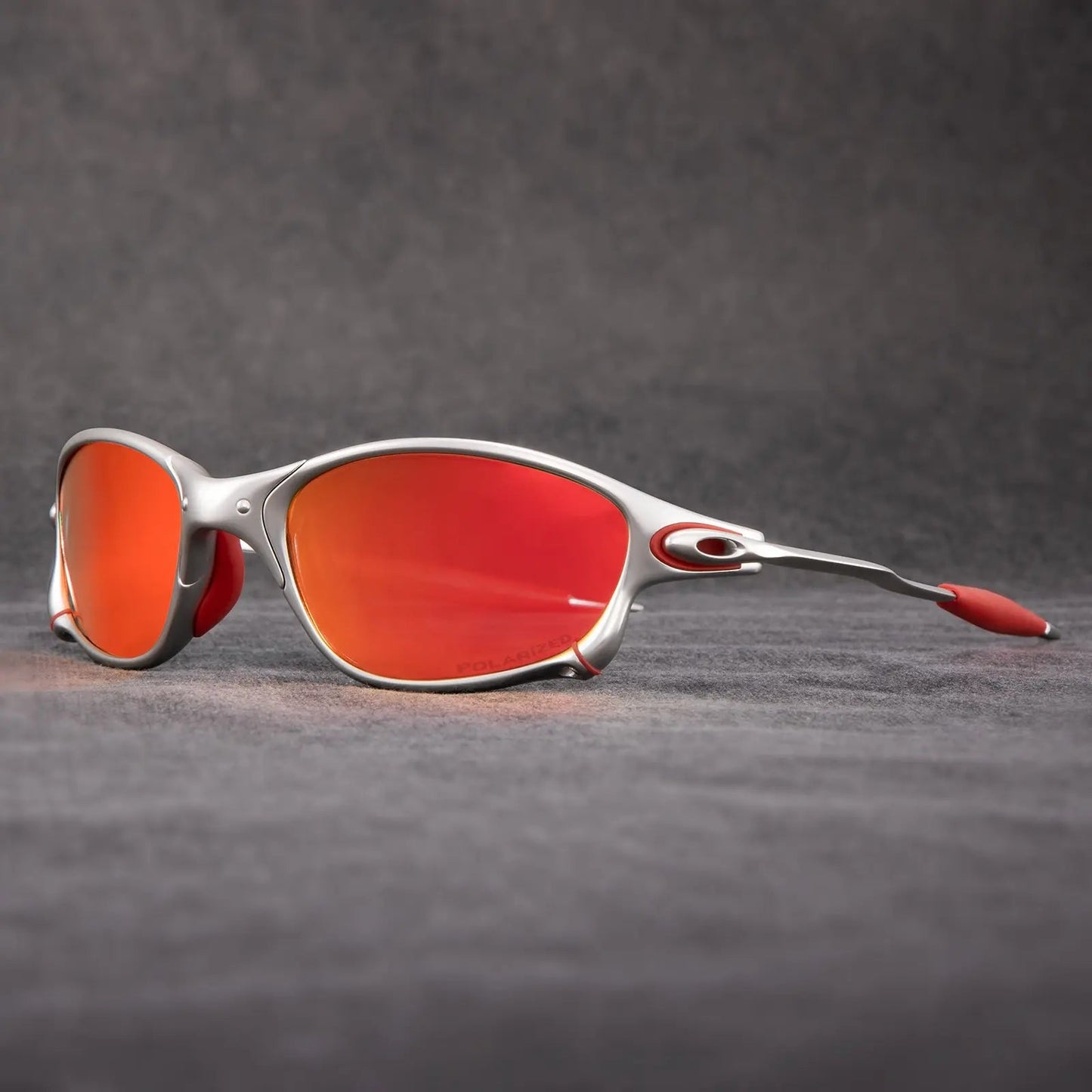 Sportliche Polarisierte Sonnenbrille – Metallrahmen mit Roten Gläsern