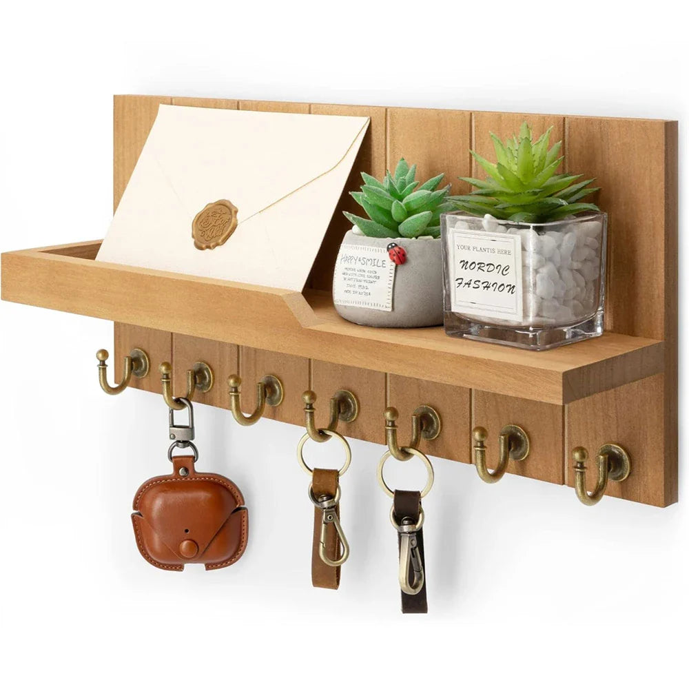Holz-Schlüsselhalter mit Regal – Stilvolle Wandlösung für Schlüssel und Post