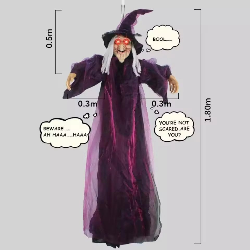Hängende Hexenpuppe – Gruselige Halloween-Dekoration mit Licht und Sound
