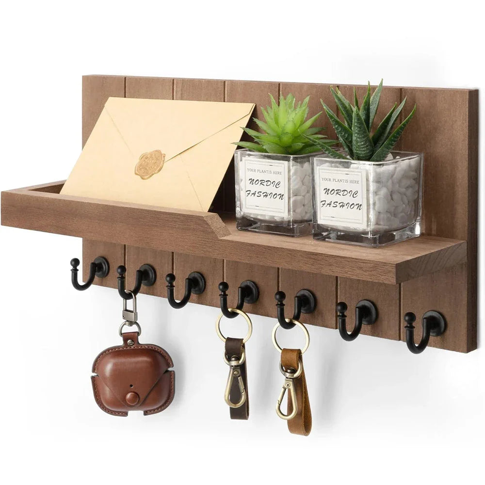 Holz-Schlüsselhalter mit Regal – Stilvolle Wandlösung für Schlüssel und Post