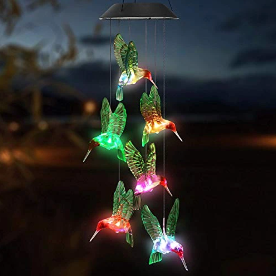 Magisches Solar-Windspiel mit Kolibri-Design