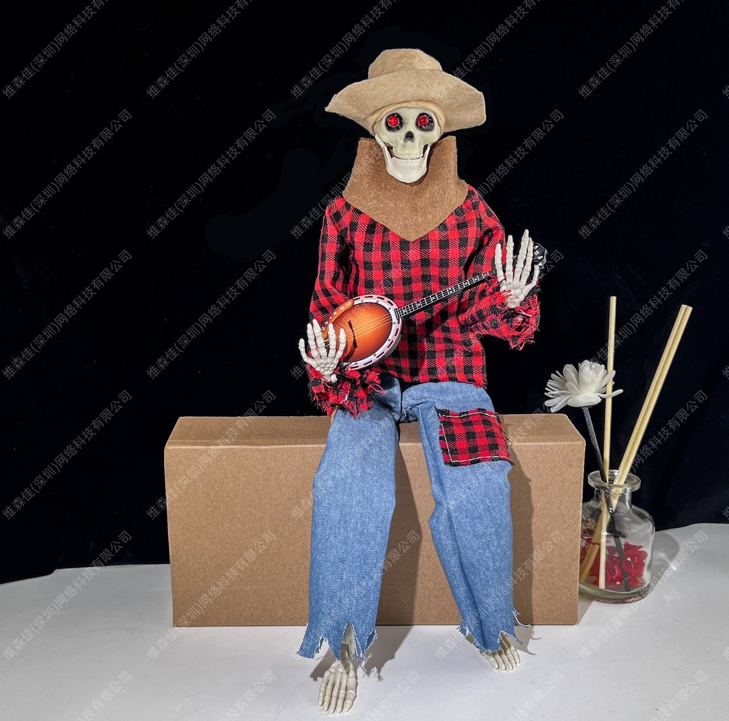 Halloween-Skelett mit Banjo – Leuchtende Dekoration mit Sound