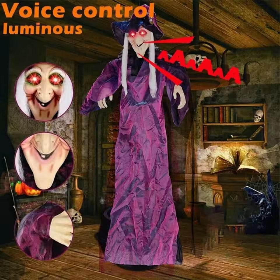 Hängende Hexenpuppe – Gruselige Halloween-Dekoration mit Licht und Sound