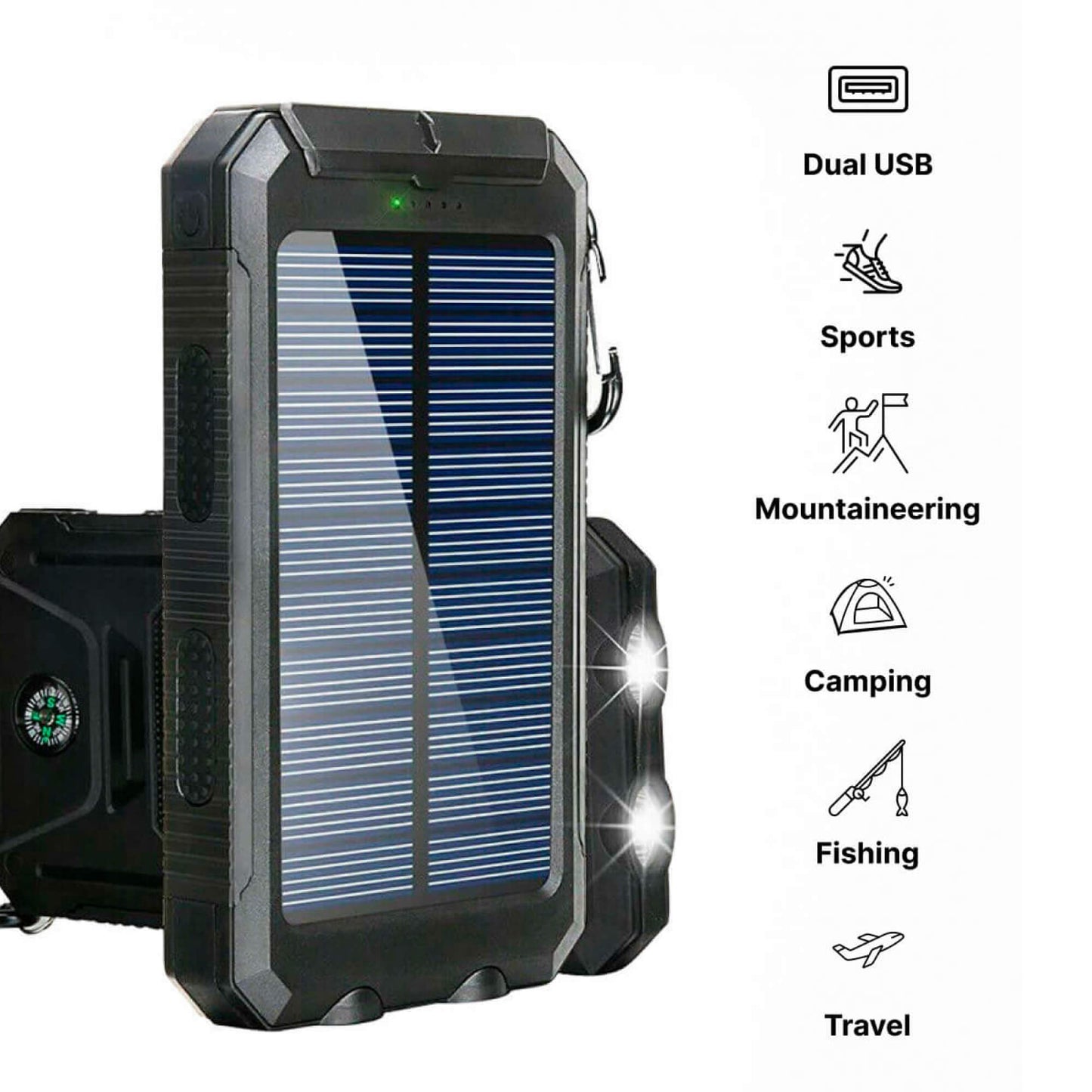 50000mAh Solarenergie Powerbank – Wasserdicht, Robust & Mit Taschenlampe