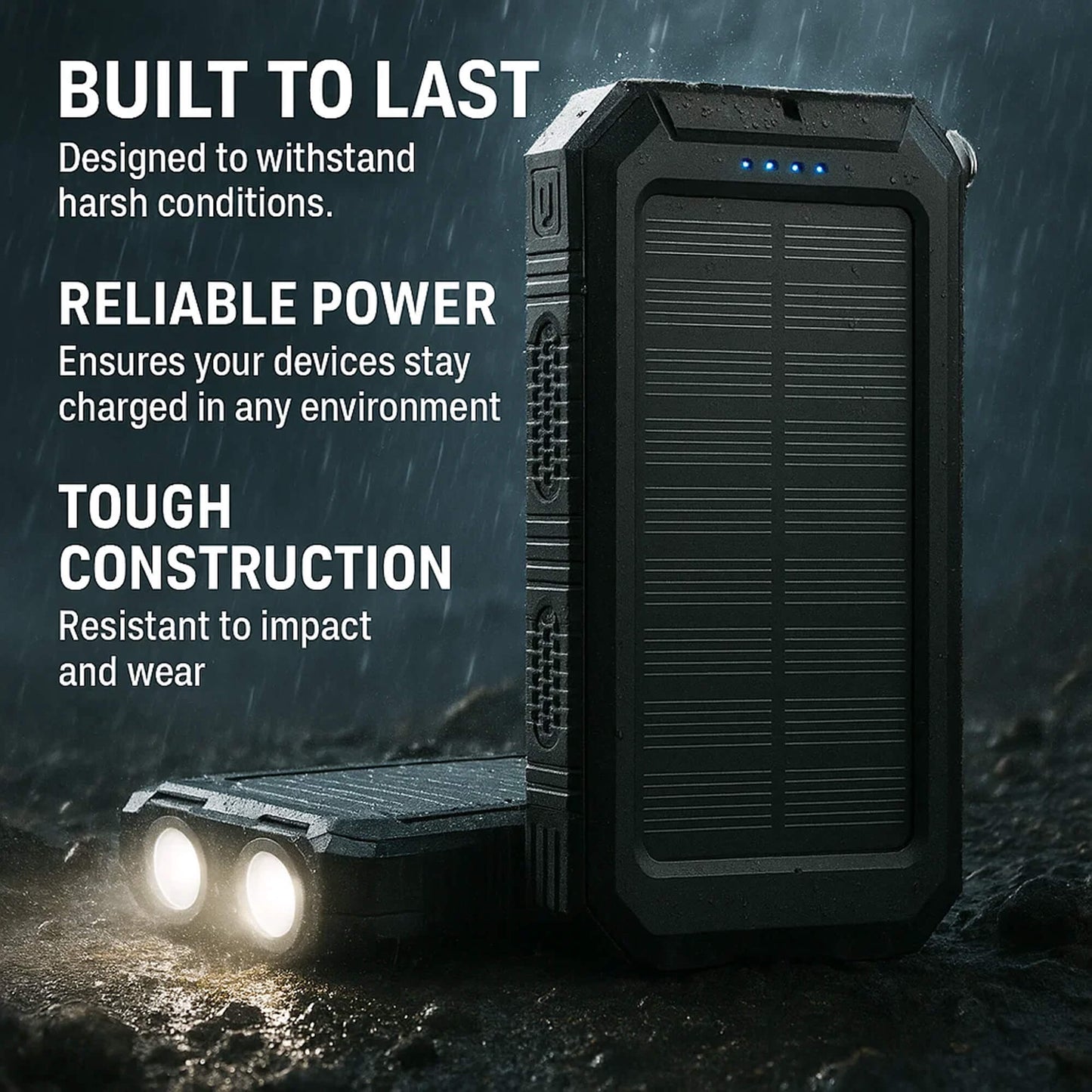 50000mAh Solarenergie Powerbank – Wasserdicht, Robust & Mit Taschenlampe