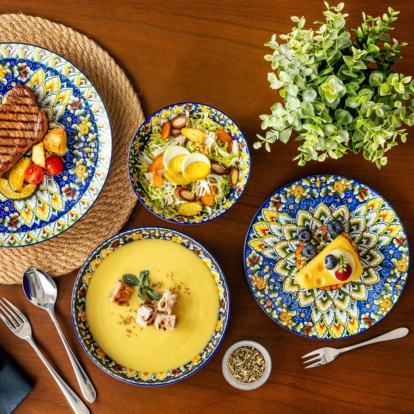 24-teiliges Diner-Set – Steinzeug im Boho-Stil