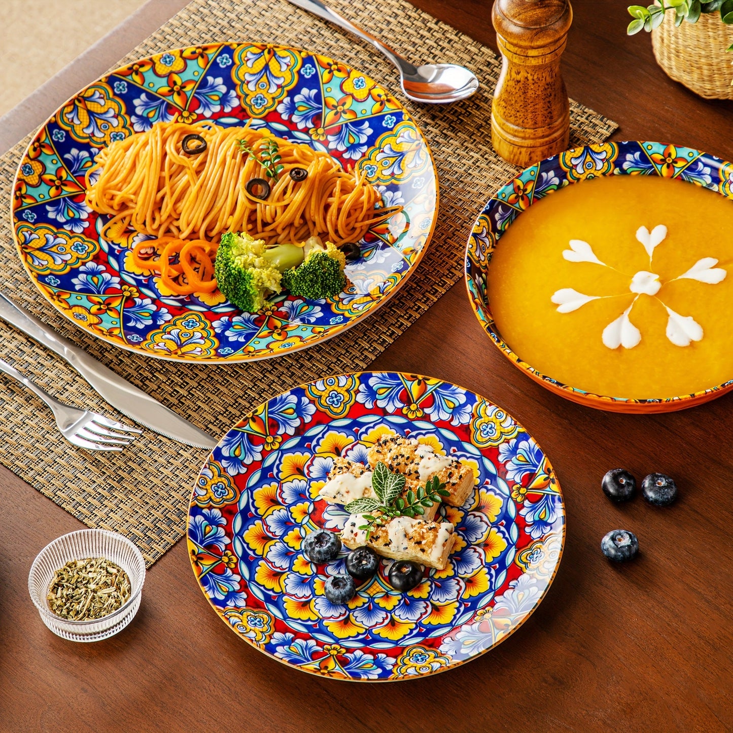 24-teiliges Diner-Set – Steinzeug im Boho-Stil