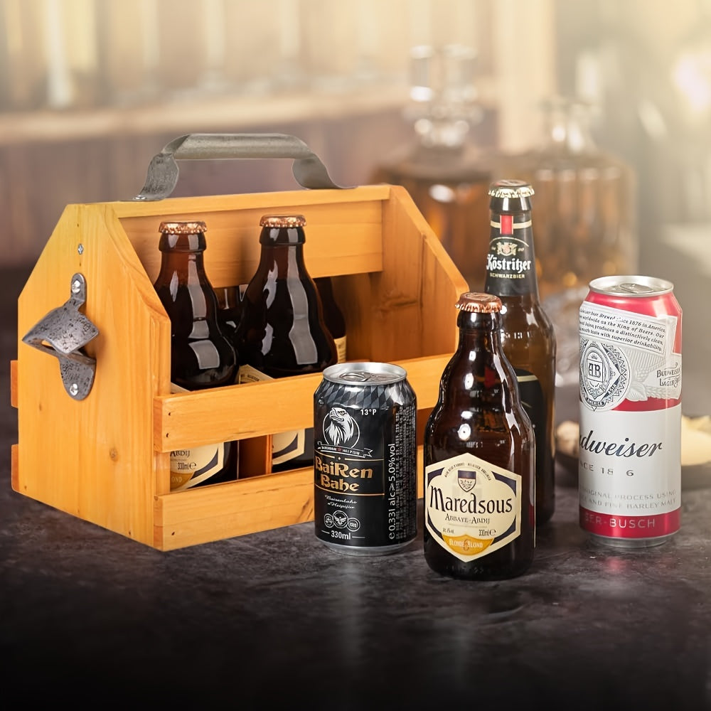 Holzflaschen Caddy mit Flaschenöffner – Perfektes Vatertagsgeschenk oder Geschäftsgeschenk