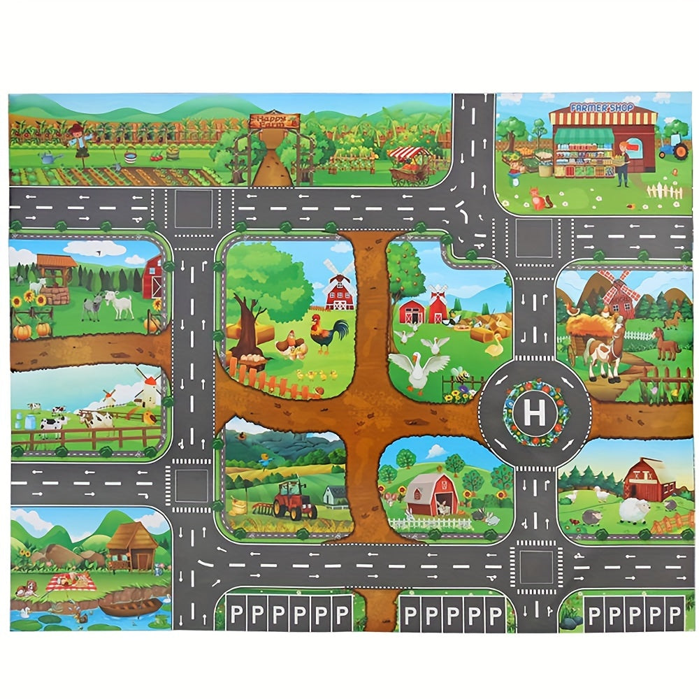 Interaktives Spielteppich-Abenteuer – Entdecke Bauernhof und Verkehr mit Spielzeug