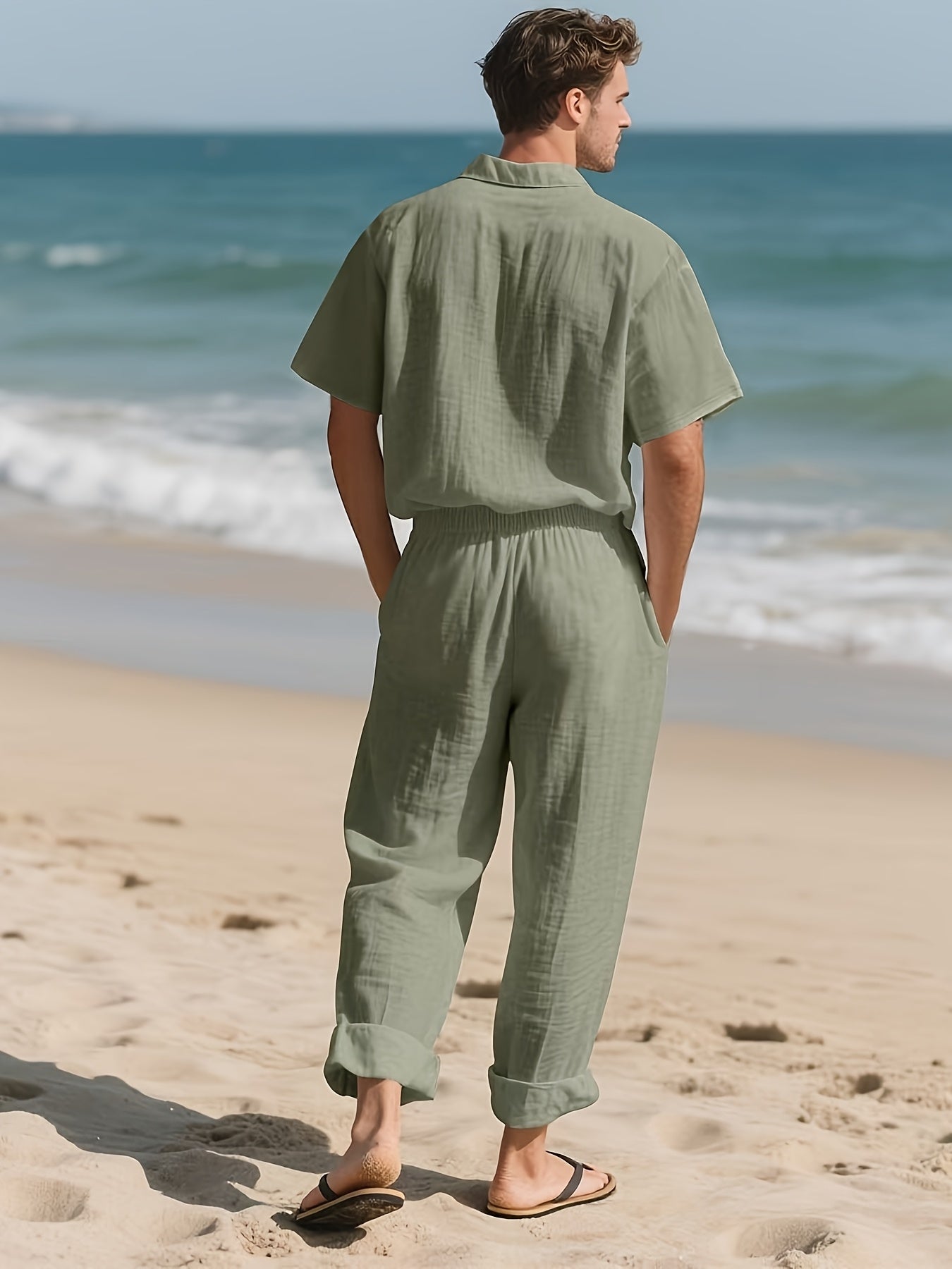 Herren Casual Leinen Set – Bequem und Luftig mit Langer Hose und Kurzen Ärmeln