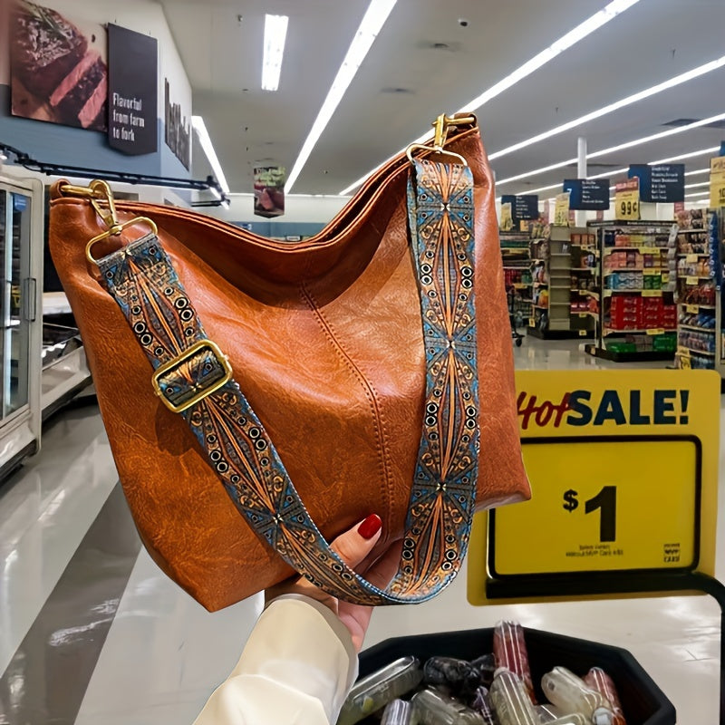 Breite Geometrische Tasche – Große Kapazität Crossbody mit Retro-Vibe