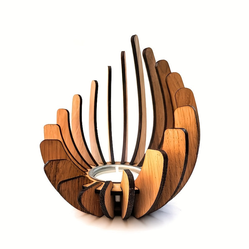 Bohemian Lotus Kerzenhalter – Handgefertigtes Schichtdesign aus Holz