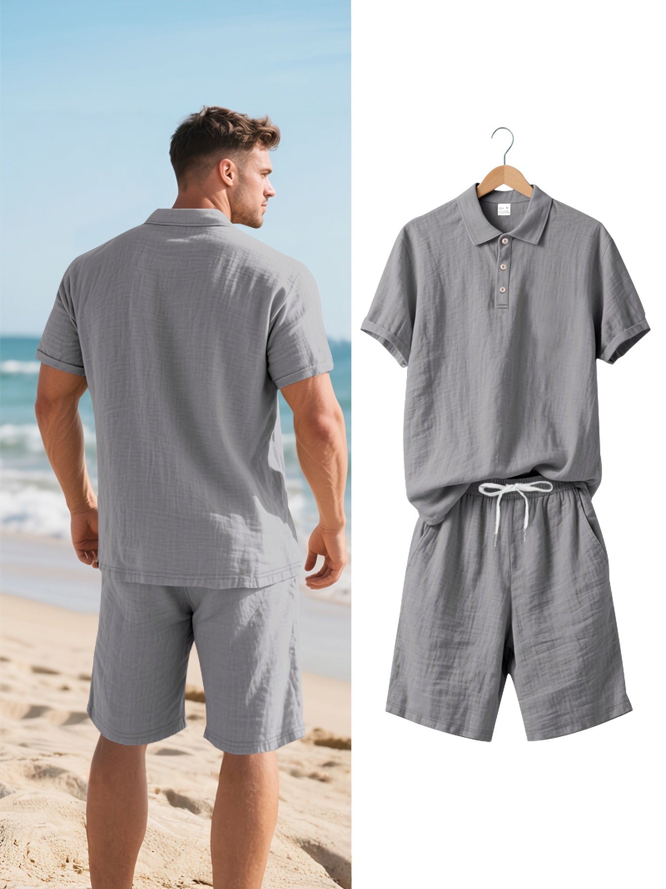 Herren Leinen Polo und Shorts Set – Bequem und Lässig für Warme Tage