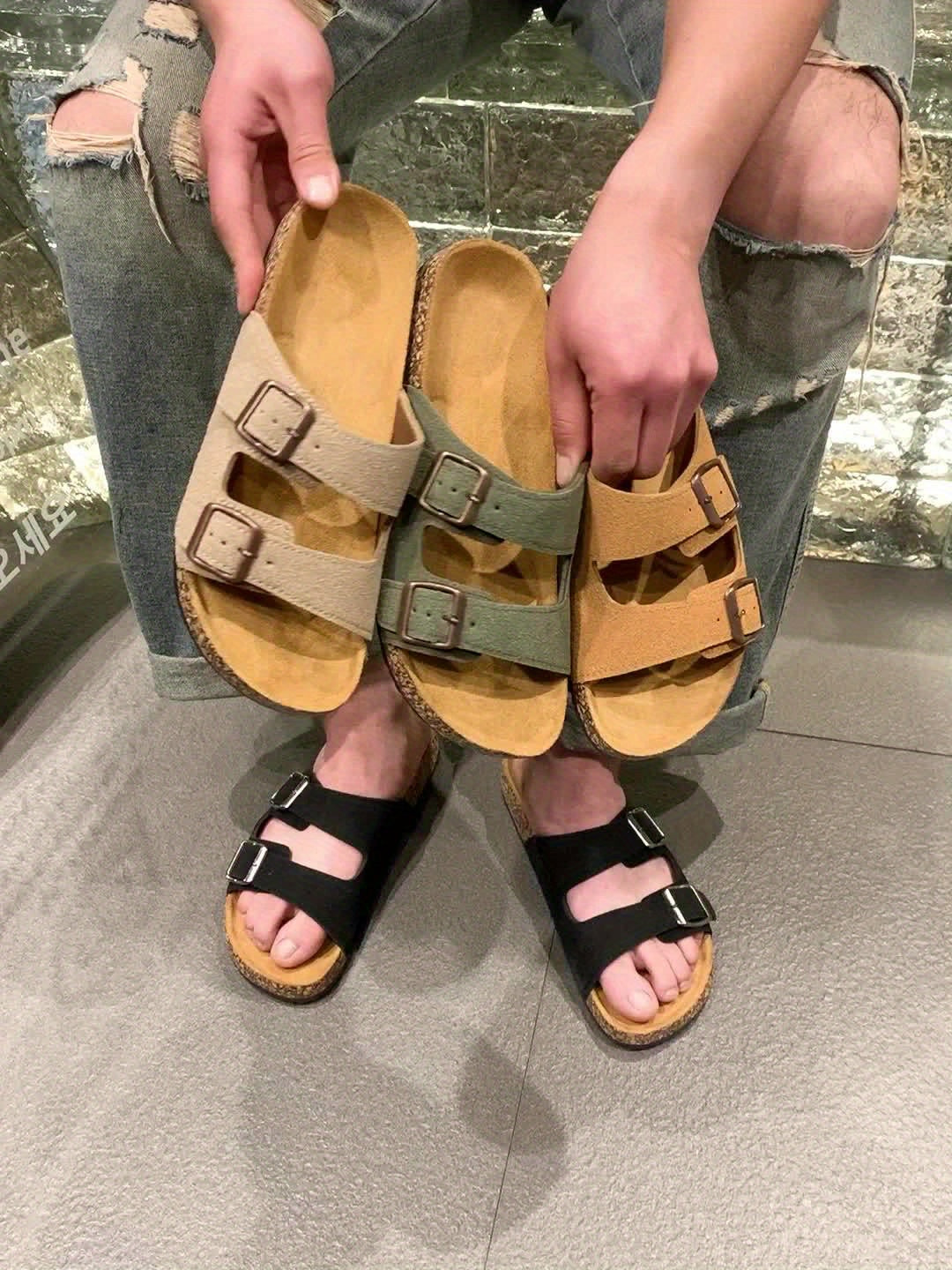 Retro-Sandalen mit doppelten verstellbaren Schnallen für Herren – Komfortabel und stilvoll für Herren