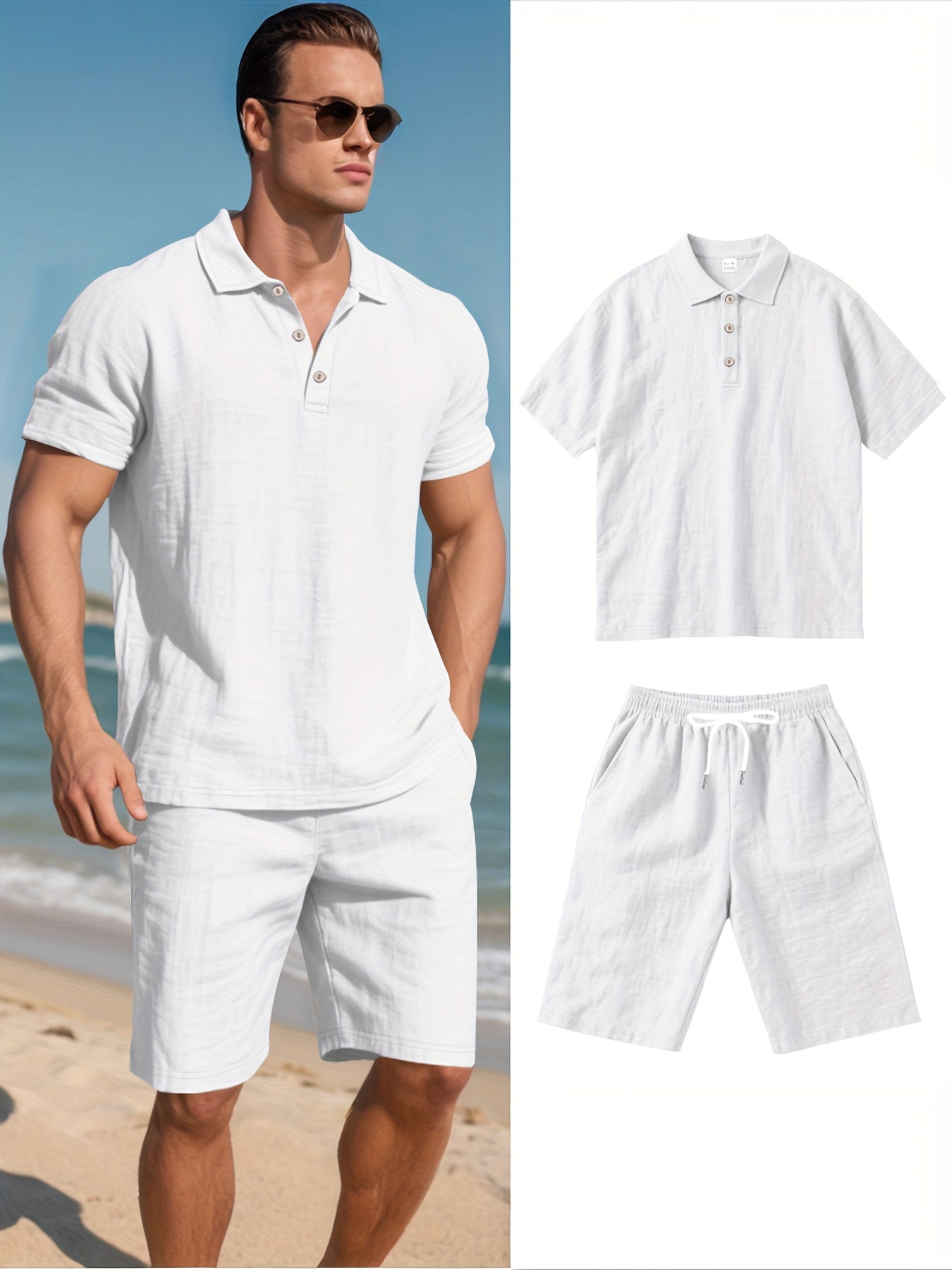Herren Leinen Polo und Shorts Set – Bequem und Lässig für Warme Tage