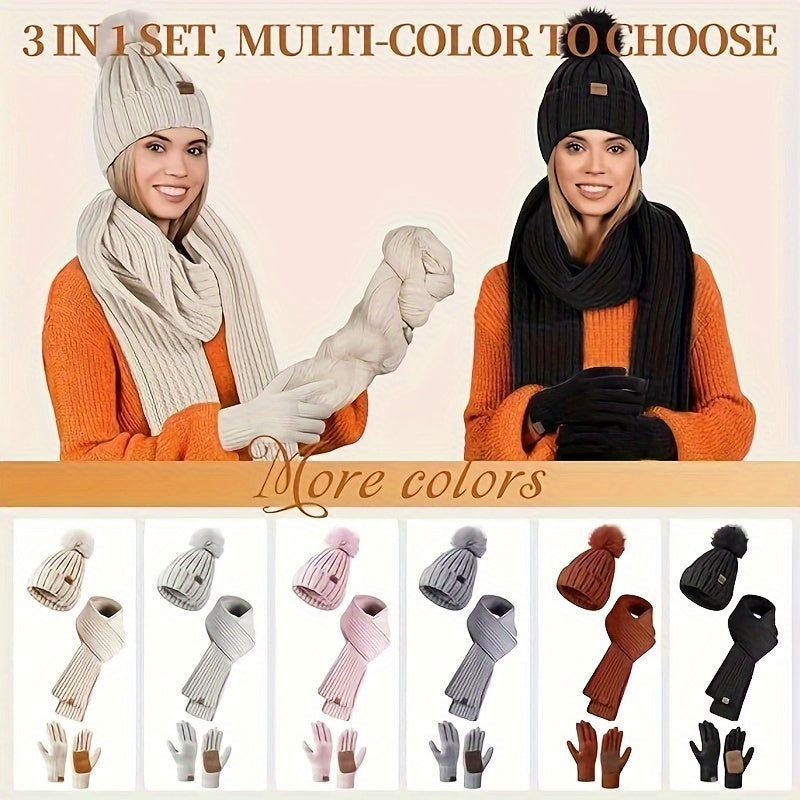 Lieke 3-in-1 Winterset – Warme Strickmütze, Schal und Handschuhe