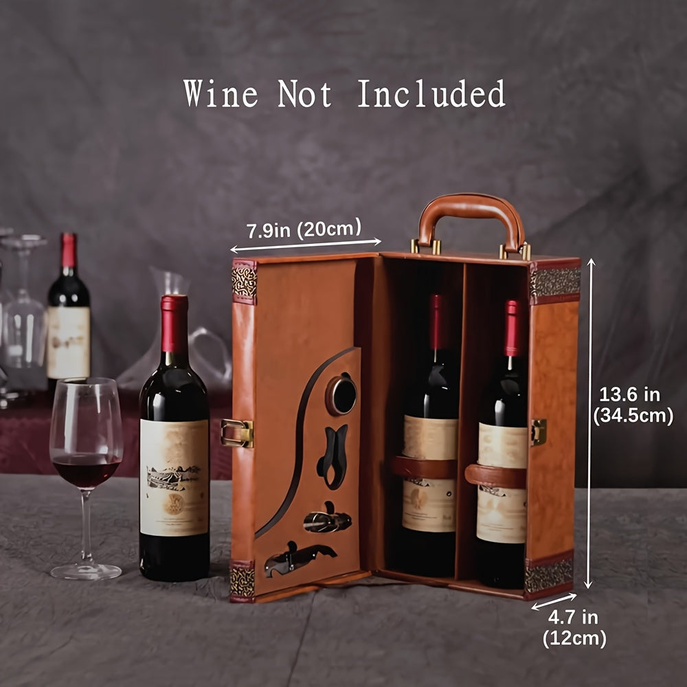 Klassischer 2-Flaschen-Weinträger mit Zubehör – Tragbare Geschenkbox