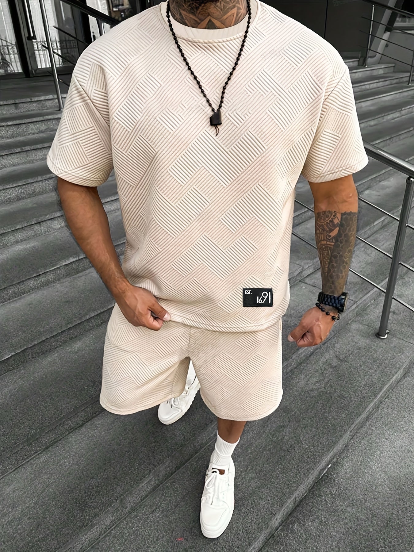 Herren Trendy Jacquard T-Shirt und Shorts Set – Lässig und Sportlich für Warme Tage