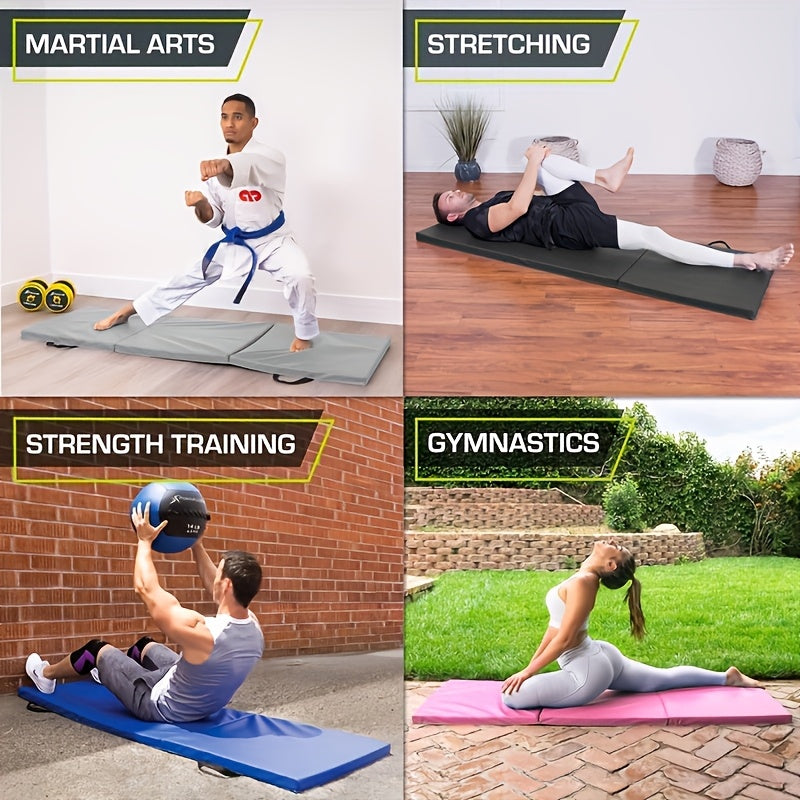 Tragbare Dreifach-Yogamatte mit dicker Polsterung, rutschfester PU-Oberfläche und Griff