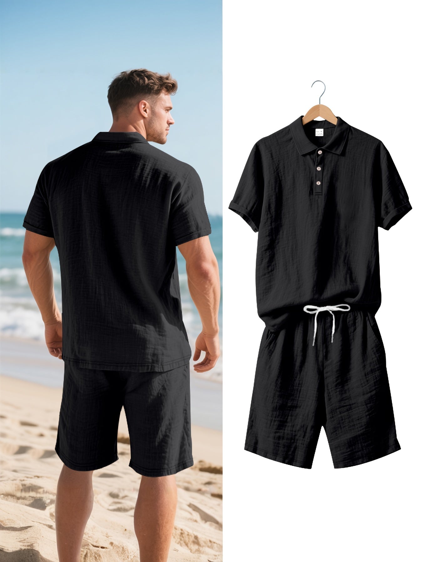 Herren Leinen Polo und Shorts Set – Bequem und Lässig für Warme Tage